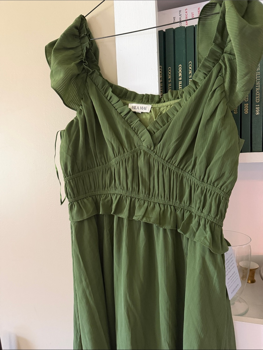 Nordstrom Olive Green Maxi Dress with Ruffle V-Neck